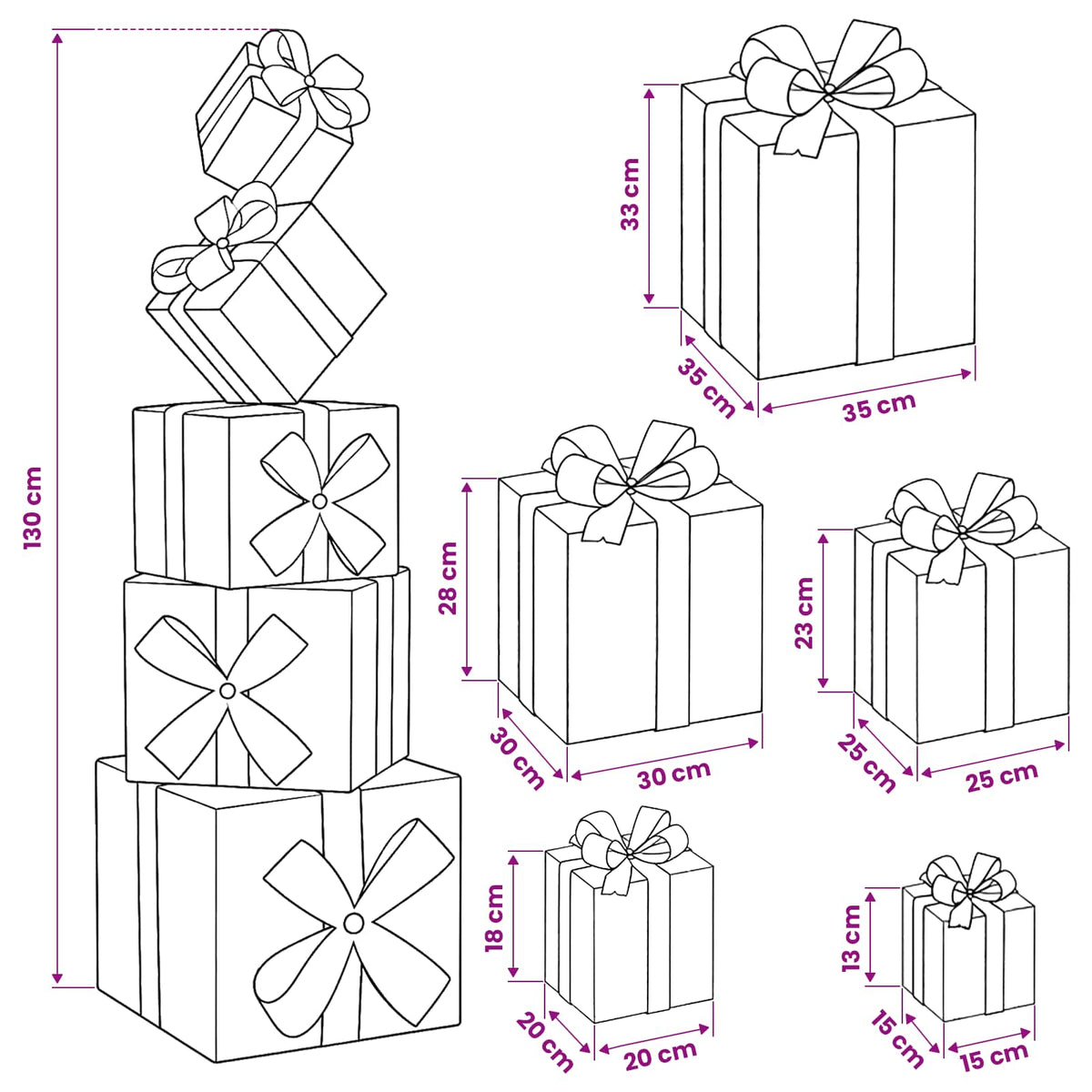 vidaXL Gift Box Christmas Decoration 5 pcs 125 LEDs Warm White