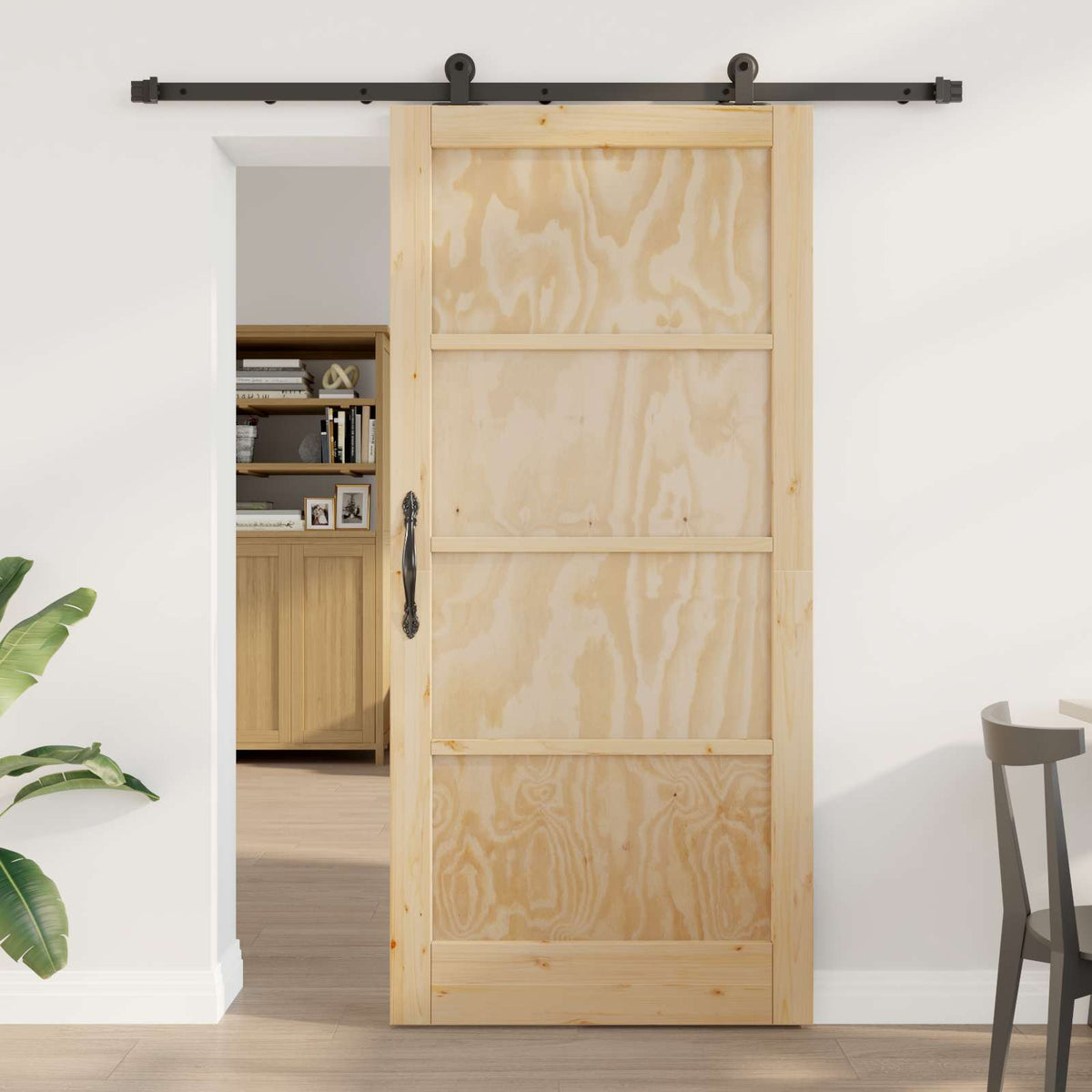vidaXL Sliding Door 93 x 202 cm Engineered Wood Natural and Black