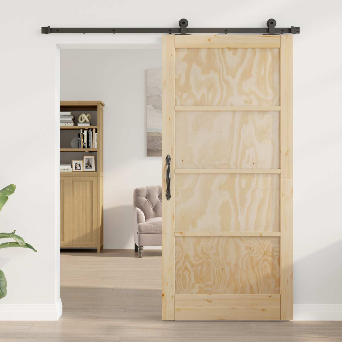 vidaXL Sliding Door 93 x 202 cm Engineered Wood Natural and Black