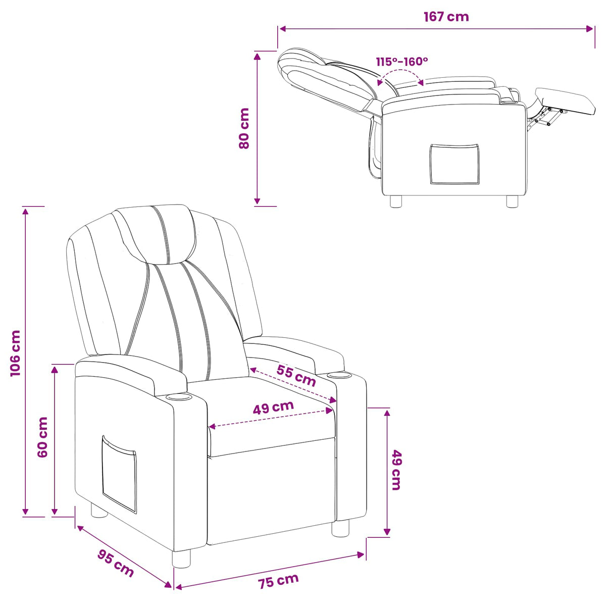 vidaXL Recliner Chair White 75 x 95 x 106 cm Fabric