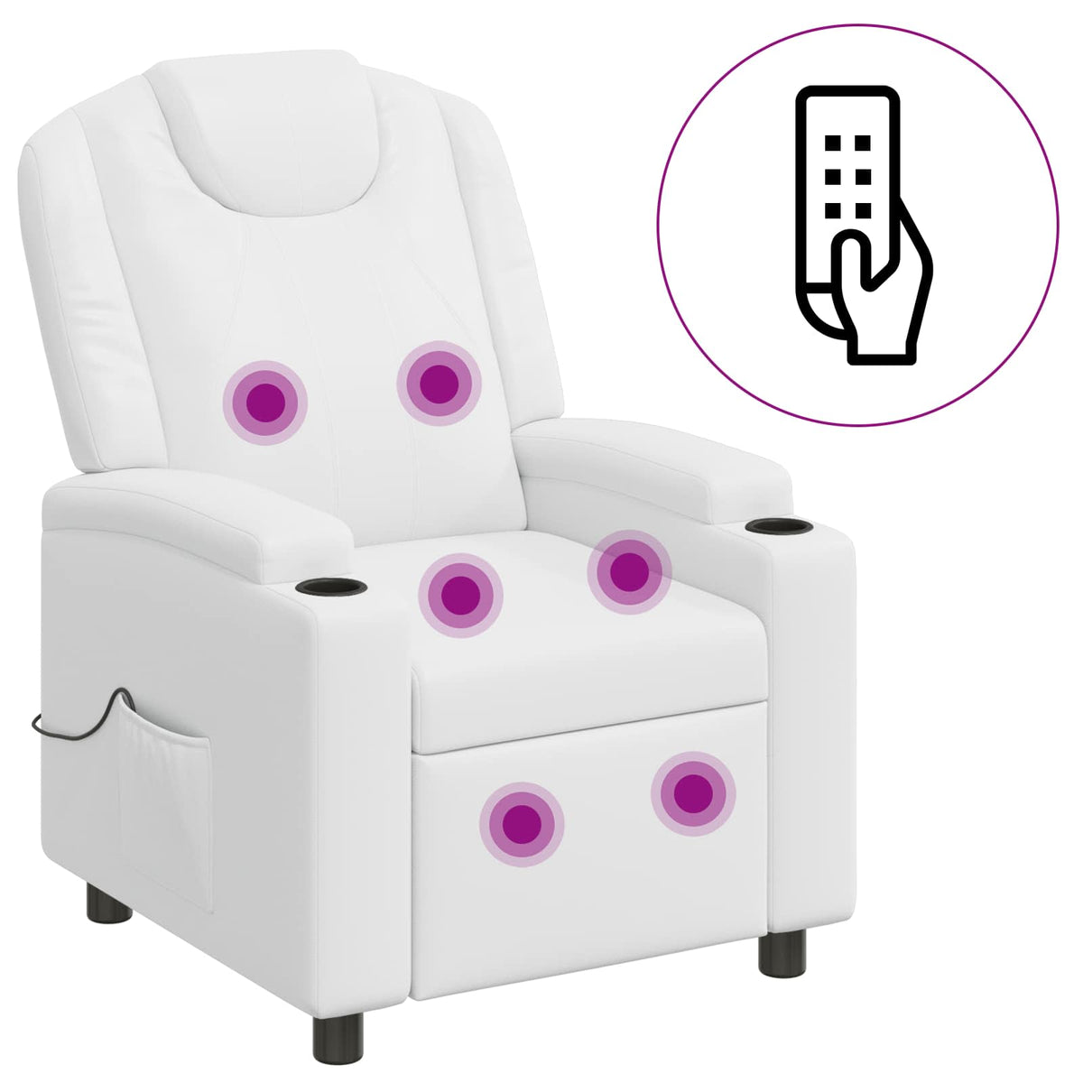 vidaXL Recliner Massage Chair White 75 x 95 x 106 cm Fabric