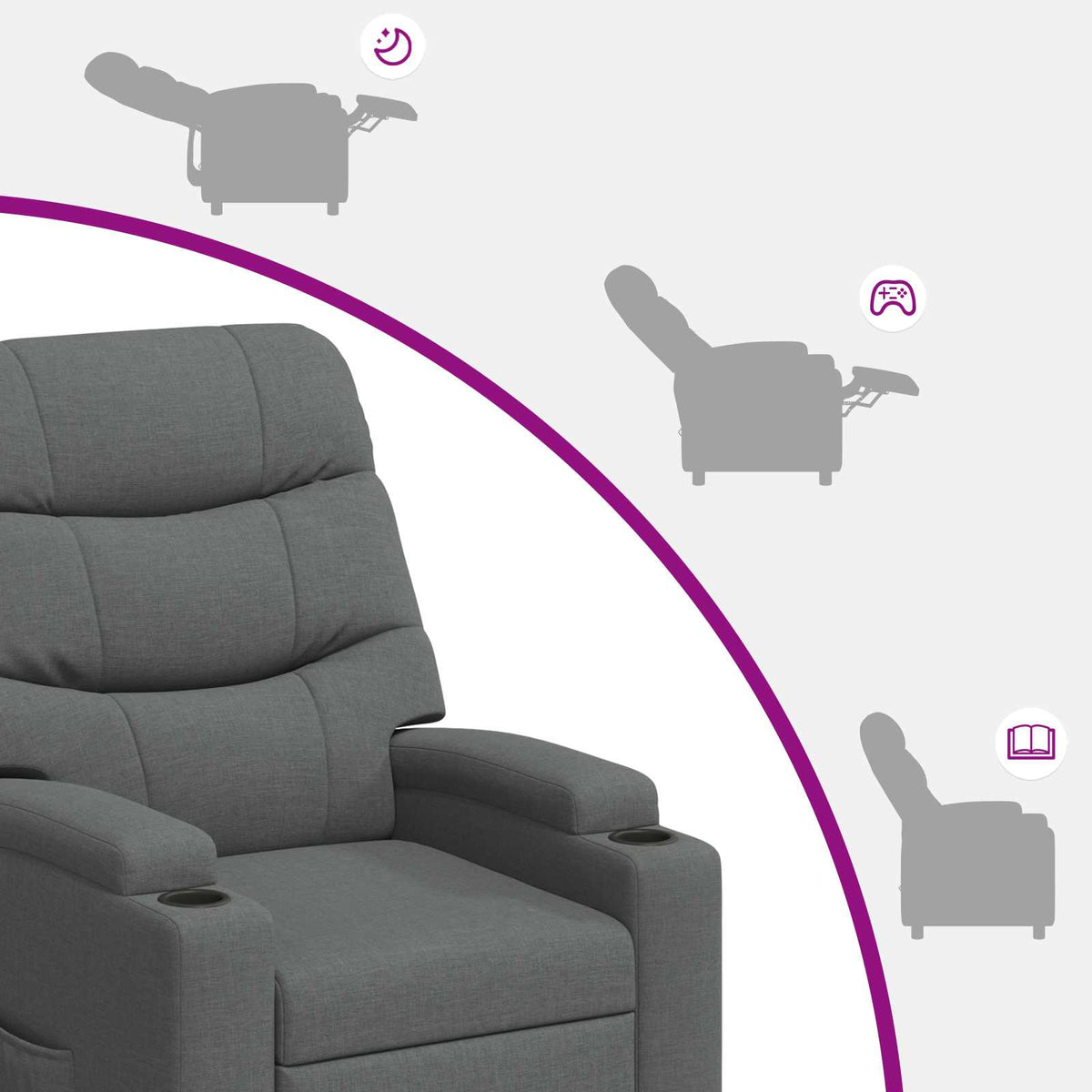 vidaXL Recliner Chair Dark Grey 75 x 93 x 102 cm Fabric