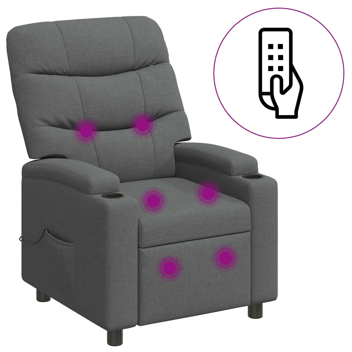 vidaXL Recliner Massage Chair Dark Grey 75 x 93 x 102 cm Fabric