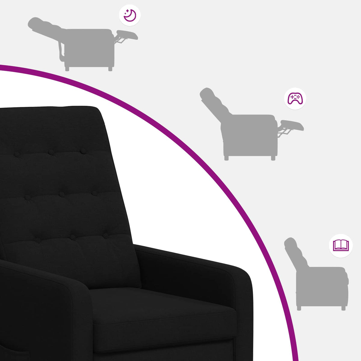 vidaXL Recliner Chair Black 65 x 93 x 102 cm Fabric