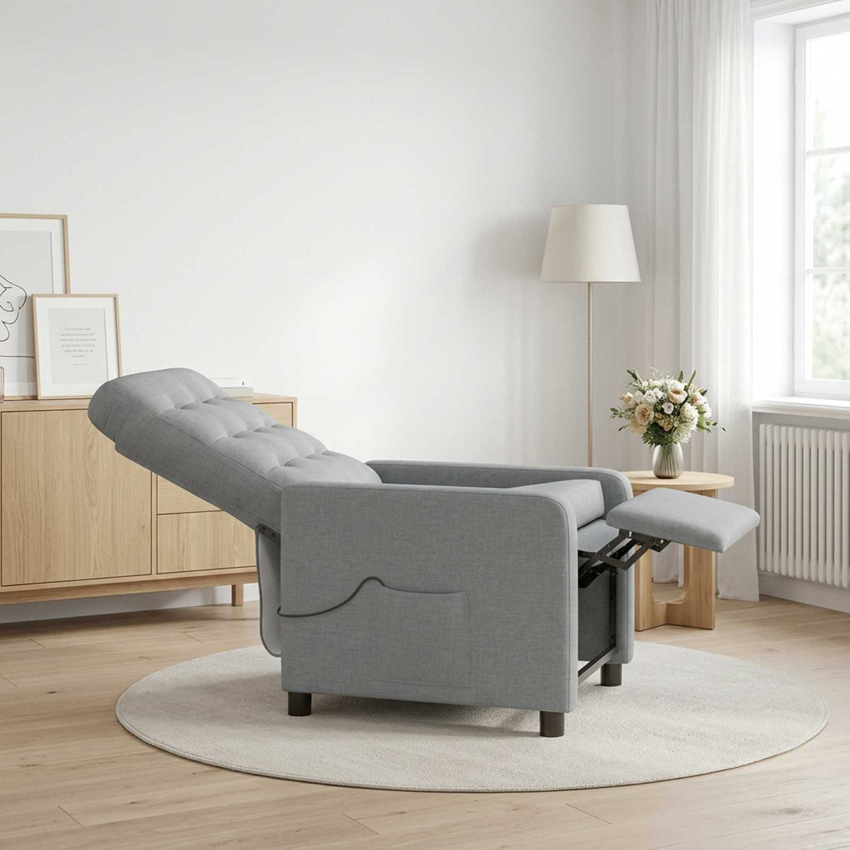 vidaXL Recliner Massage Chair Light Grey 65 x 93 x 102 cm Fabric