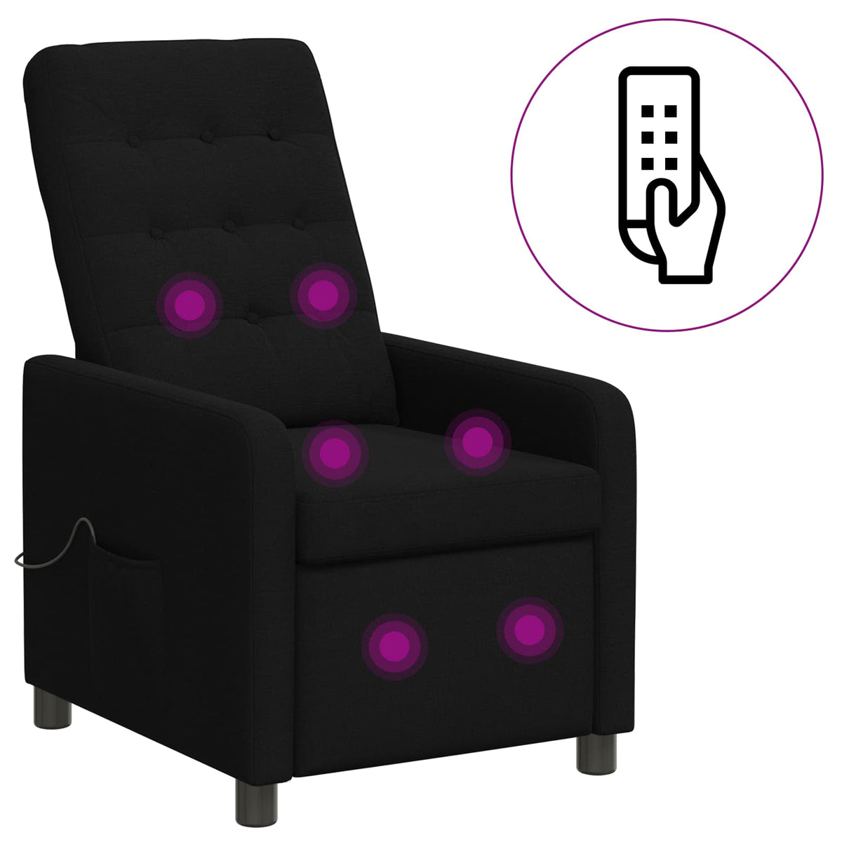 vidaXL Recliner Massage Chair Black 65 x 93 x 102 cm Fabric