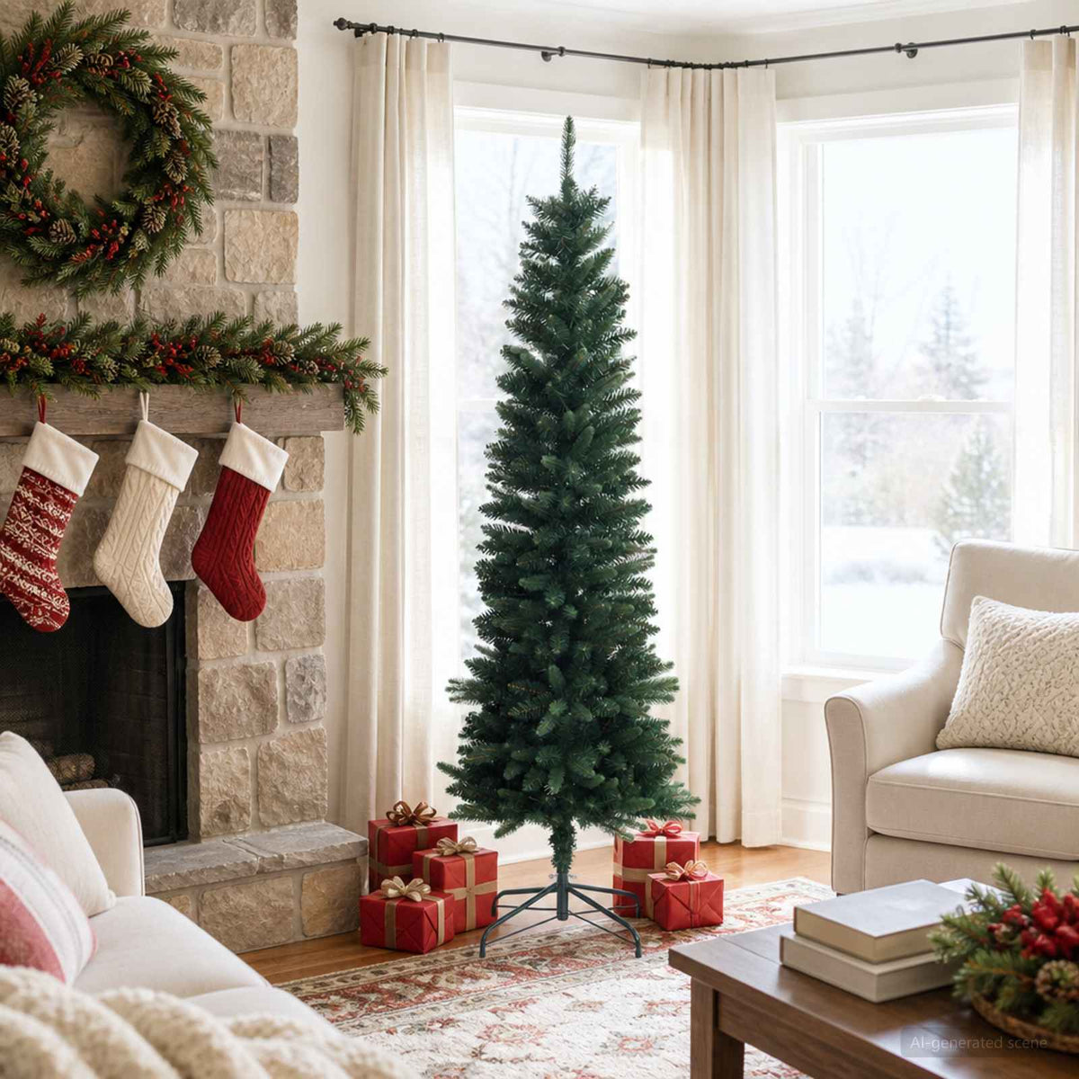 vidaXL Artificial Slim Christmas Tree 180 cm PE and PVC Green