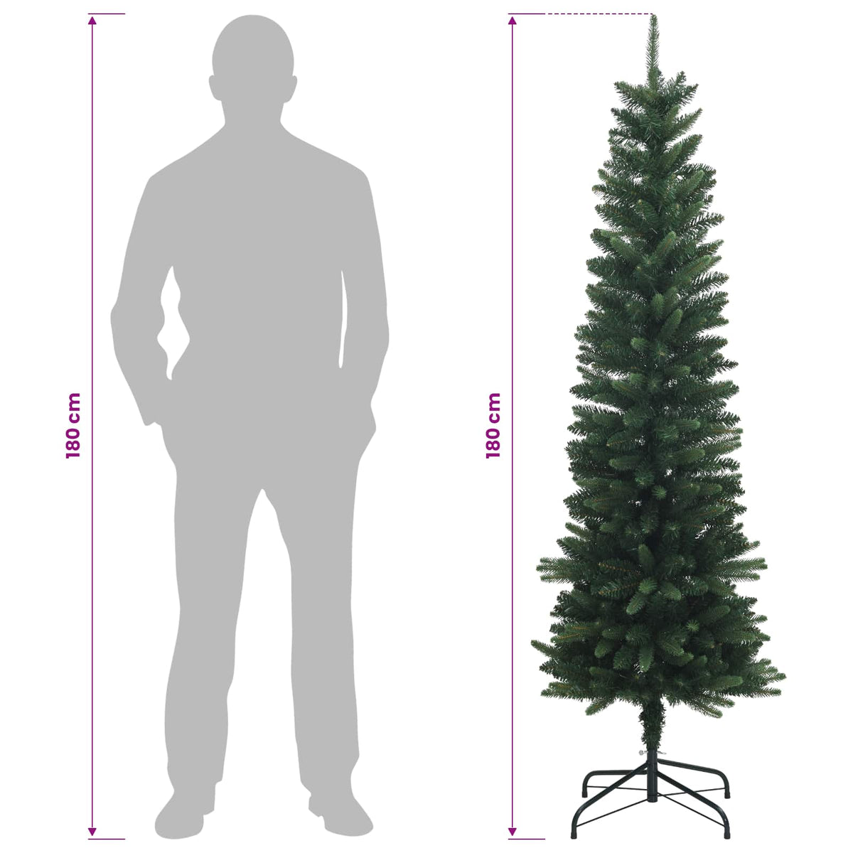 vidaXL Artificial Slim Christmas Tree 180 cm PE and PVC Green