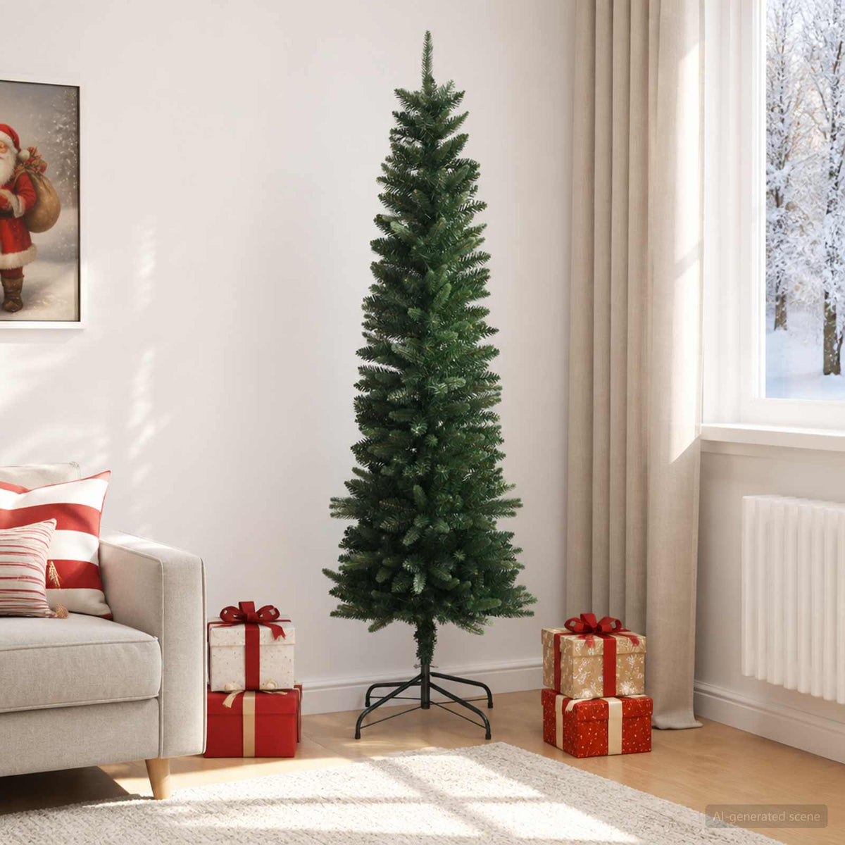vidaXL Artificial Slim Christmas Tree 210 cm PE and PVC Green