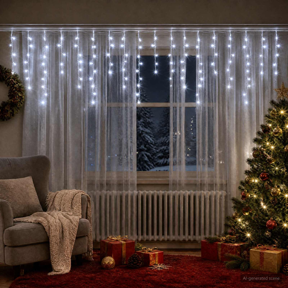 vidaXL Curtain Lights 210 LEDs Cold White 500 x 72 cm