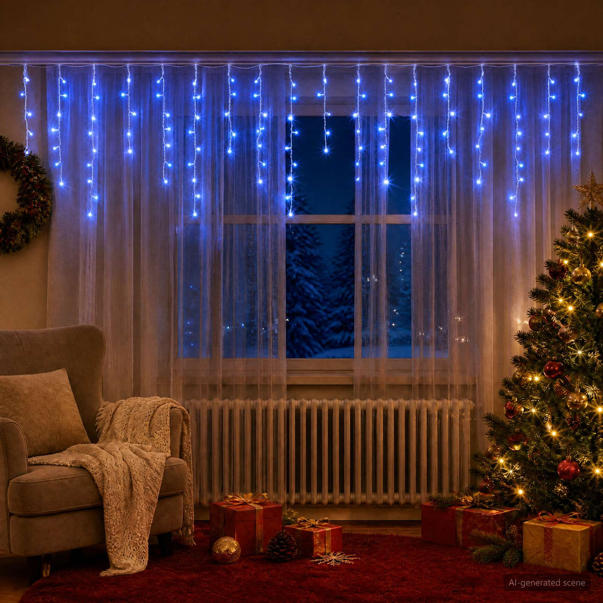 vidaXL Curtain Lights 210 LEDs Blue 500 x 72 cm