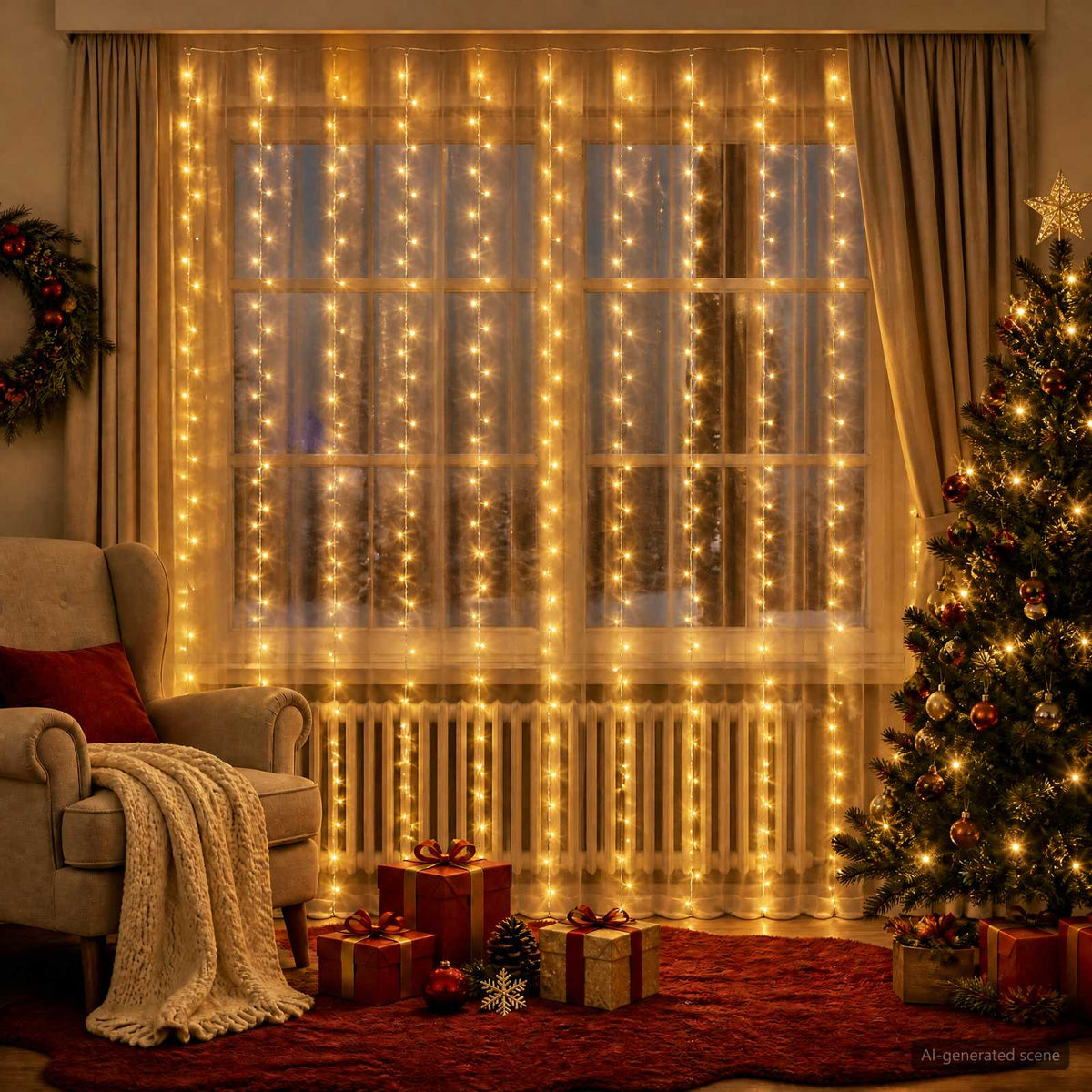 vidaXL Curtain Lights 300 LEDs Warm White 300 x 300 cm