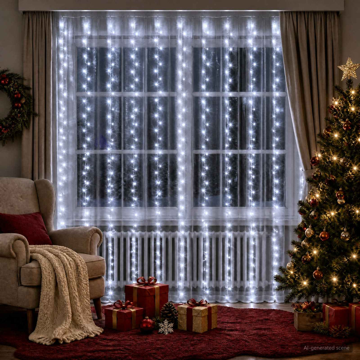 vidaXL Curtain Lights 300 LEDs Cold White 300 x 300 cm