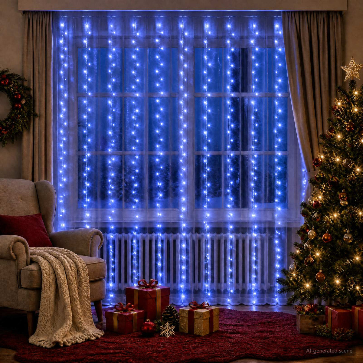 vidaXL Curtain Lights 300 LEDs Blue 300 x 300 cm