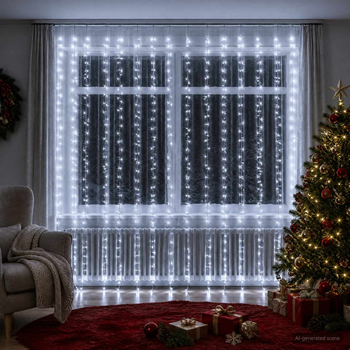 vidaXL Curtain Lights 600 LEDs Cold White 600 x 300 cm
