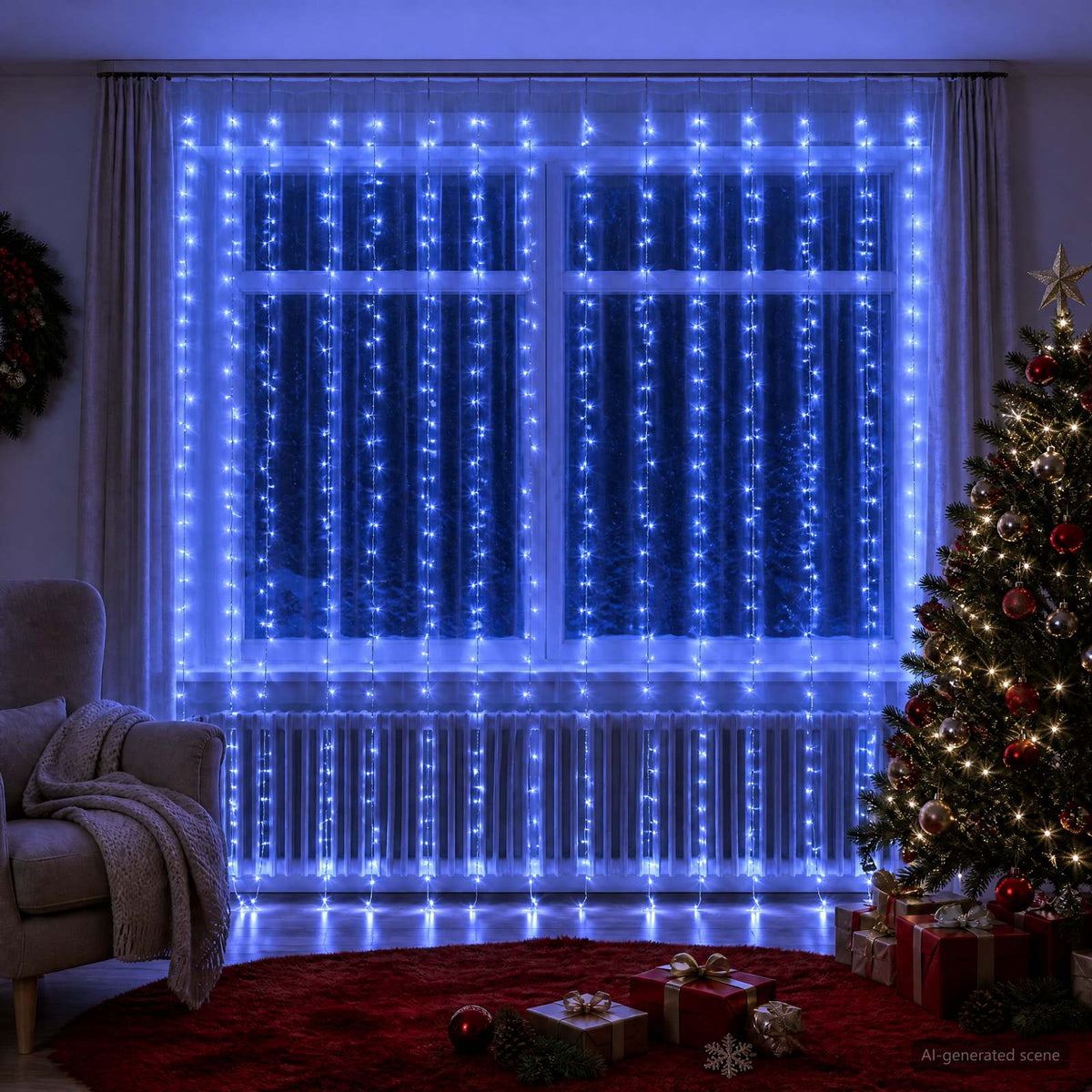 vidaXL Curtain Lights 600 LEDs Blue 600 x 300 cm