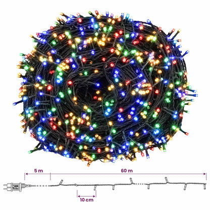 vidaXL Dual Colour Mode Christmas Lights 600 LEDs Multicolour 60 m