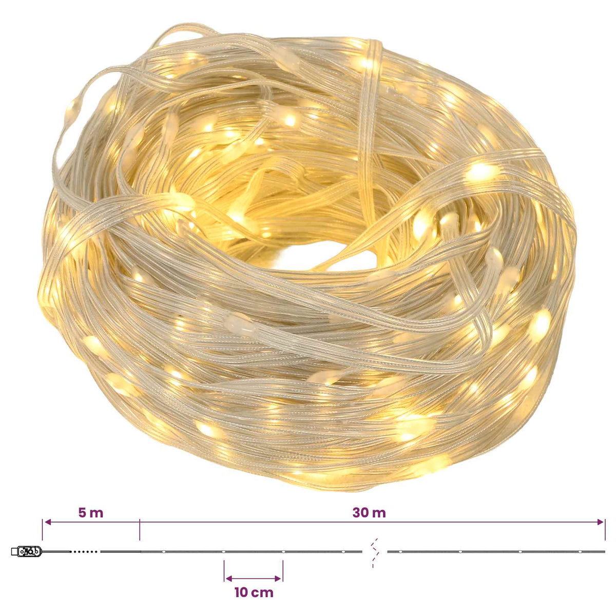 vidaXL Rope Lights 300 LEDs Warm White 30 m
