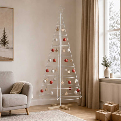 vidaXL Metal Christmas Tree with Ring Stand KUOPIO 210 cm Steel White