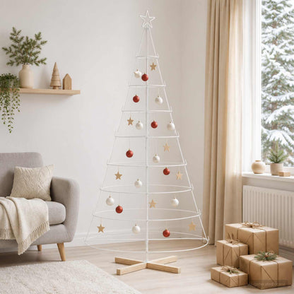 vidaXL Metal Christmas Tree with Ring Stand KUOPIO 210 cm Steel White