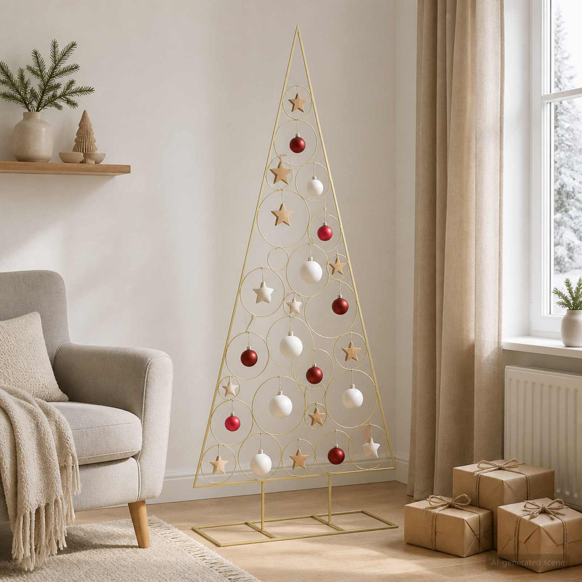 vidaXL Metal Christmas Tree with Circle Stand KUOPIO 210 cm Steel Gold