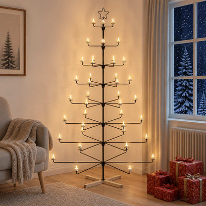 vidaXL Metal Christmas Tree with Holder KUOPIO 210 cm Steel Black