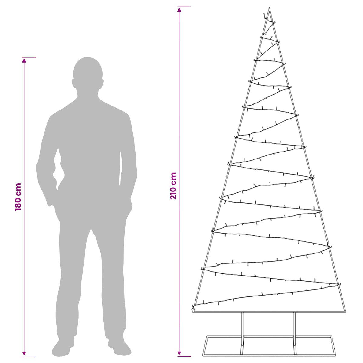 vidaXL Metal Christmas Tree with Stand KUOPIO 210 cm Warm White Steel