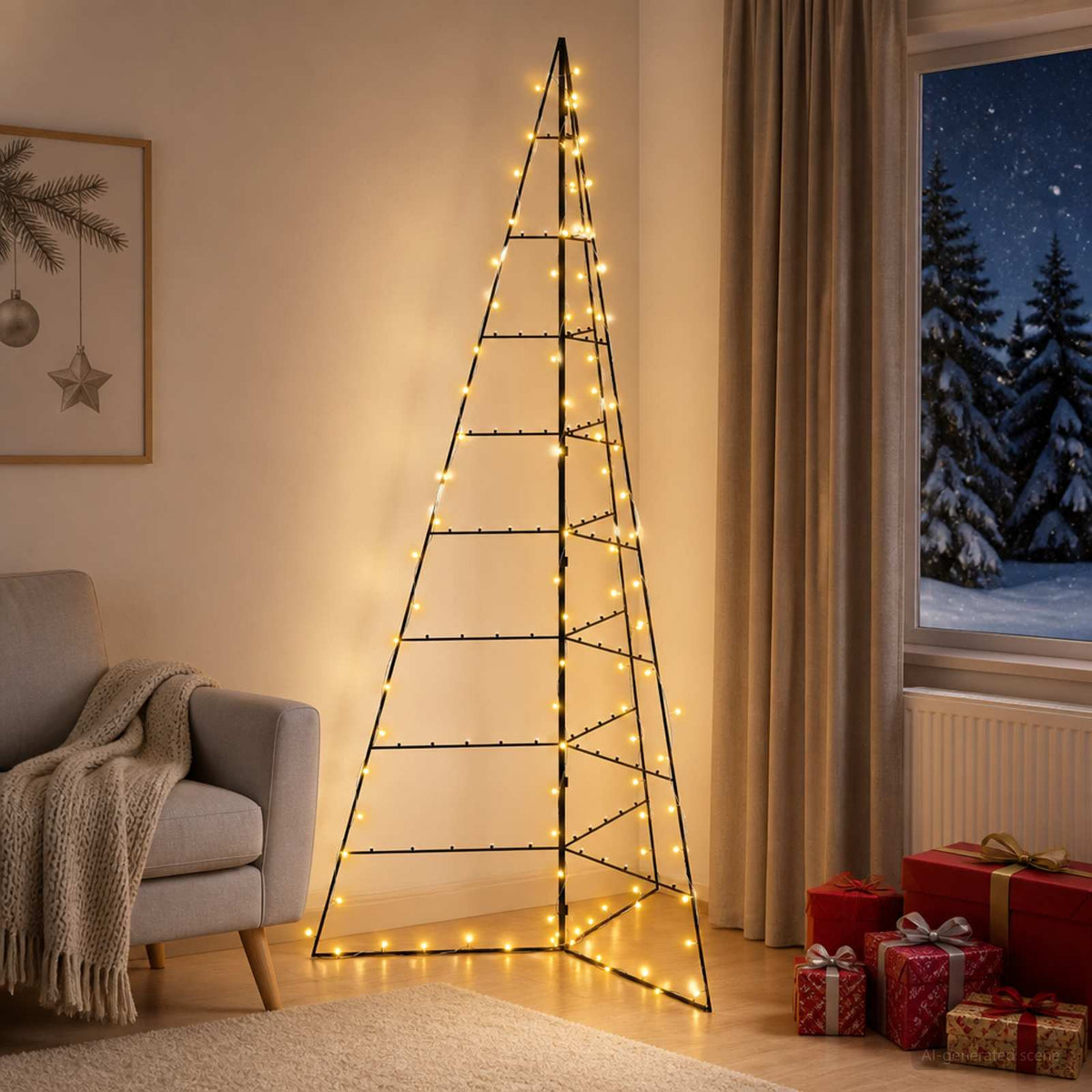 vidaXL Metal Christmas Tree KUOPIO 210 cm Warm White Steel Black
