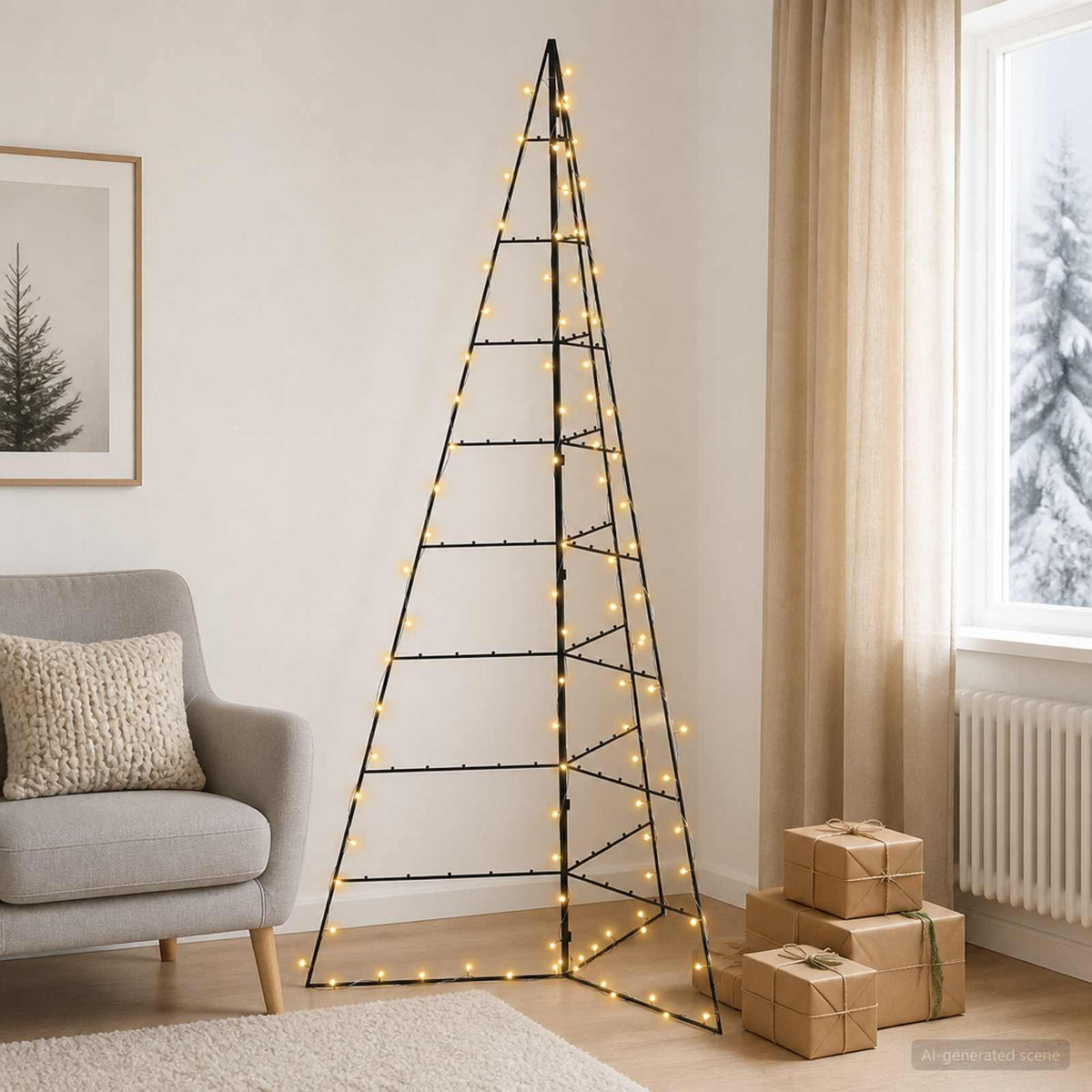 vidaXL Metal Christmas Tree KUOPIO 210 cm Warm White Steel Black