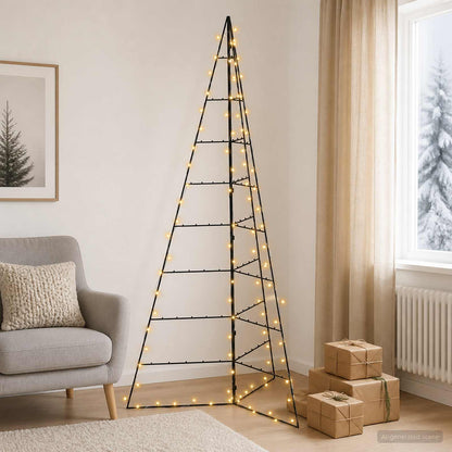 vidaXL Metal Christmas Tree KUOPIO 210 cm Warm White Steel Black