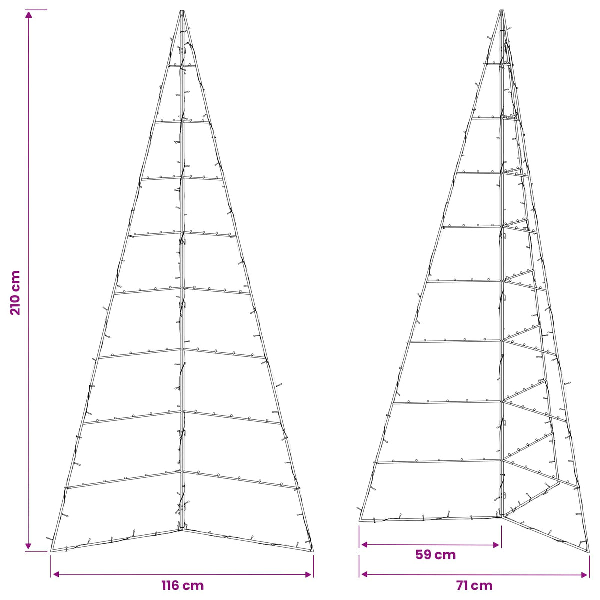 vidaXL Metal Christmas Tree KUOPIO 210 cm Warm White Steel Black