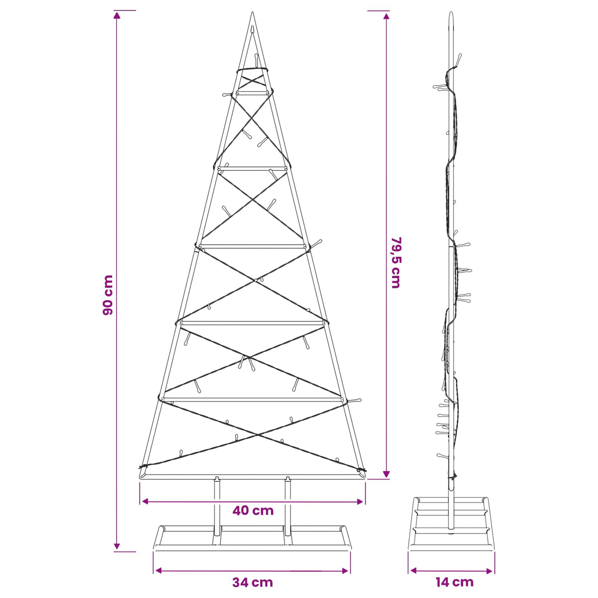 vidaXL Metal Christmas Tree with Stand KUOPIO 90 cm Warm White Steel