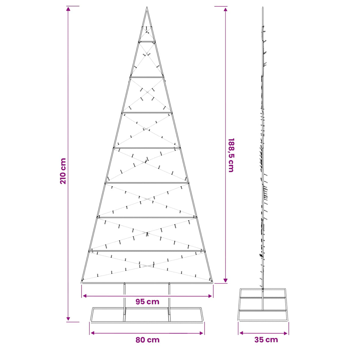 vidaXL Metal Christmas Tree with Stand KUOPIO 210 cm Warm White Steel
