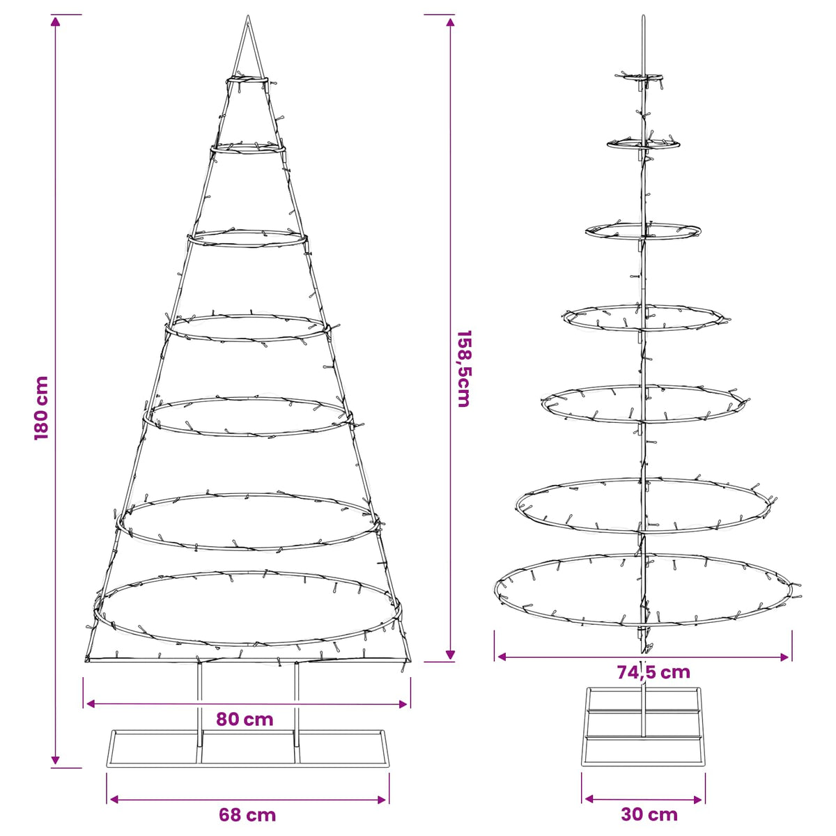 vidaXL Metal Christmas Tree with Stand KUOPIO 180 cm Warm White Steel