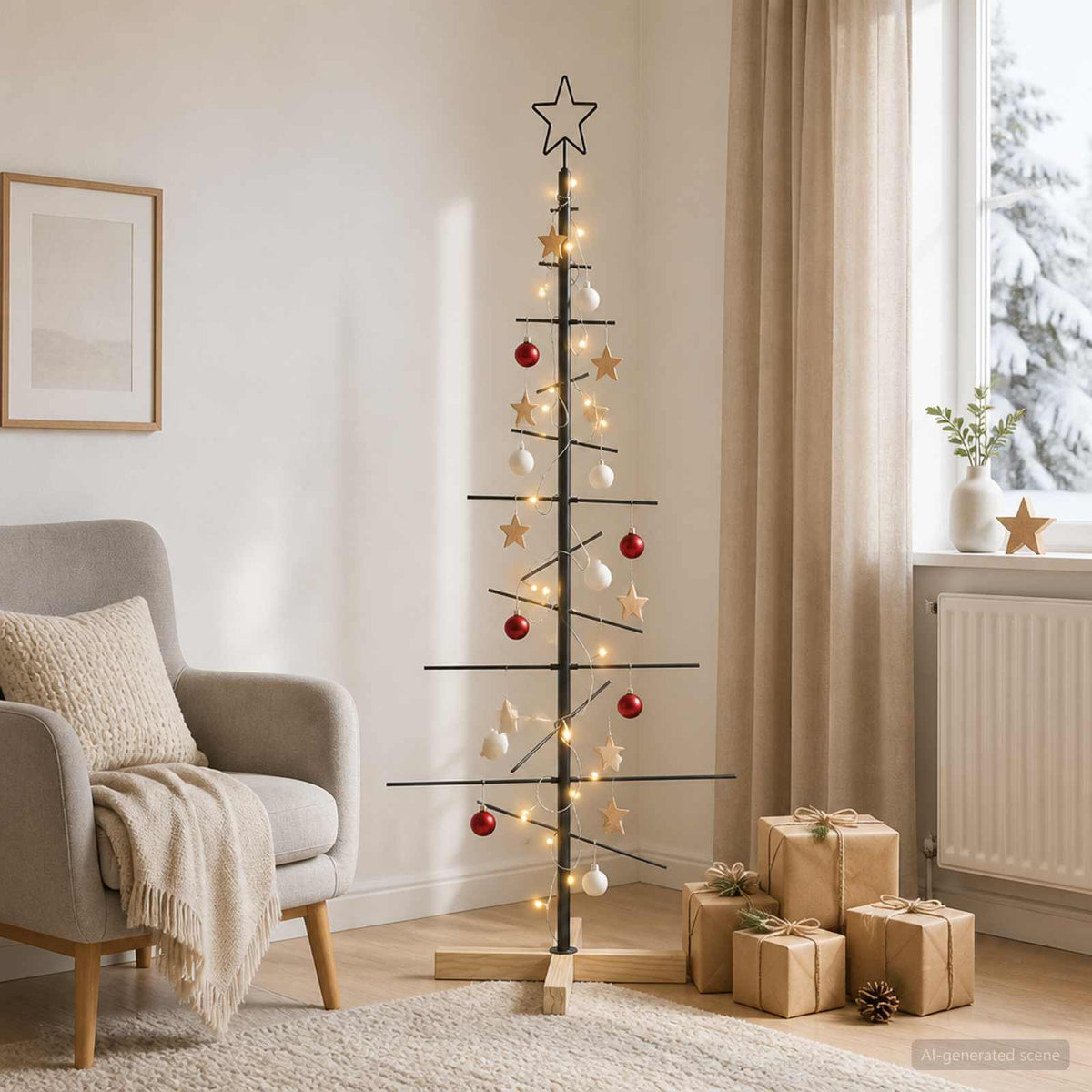 vidaXL Metal Christmas Tree KUOPIO 120 cm Warm White Steel Black