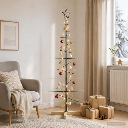 vidaXL Metal Christmas Tree KUOPIO 120 cm Warm White Steel Black