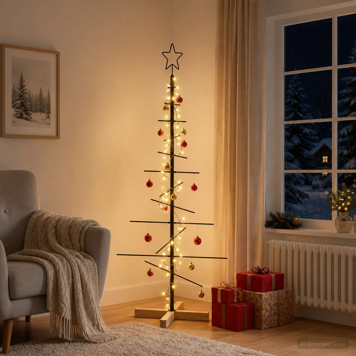 vidaXL Metal Christmas Tree KUOPIO 120 cm Warm White Steel Black