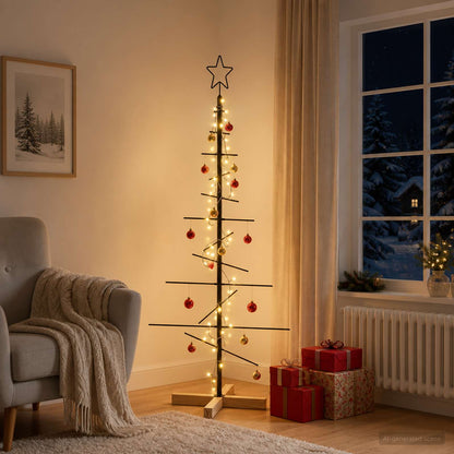 vidaXL Metal Christmas Tree KUOPIO 120 cm Warm White Steel Black