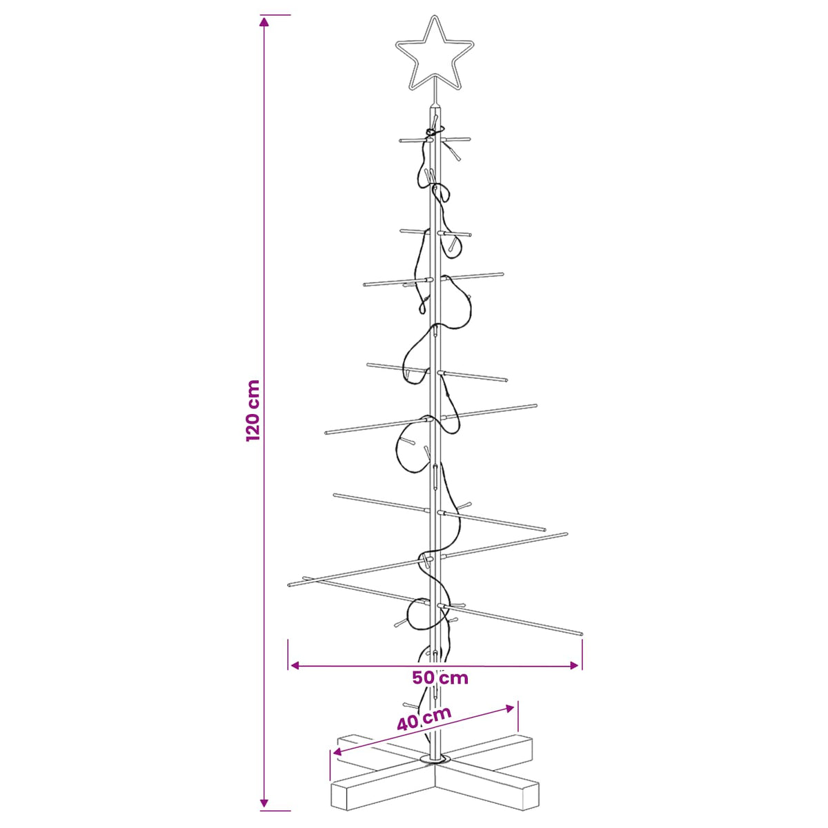 vidaXL Metal Christmas Tree KUOPIO 120 cm Warm White Steel Black