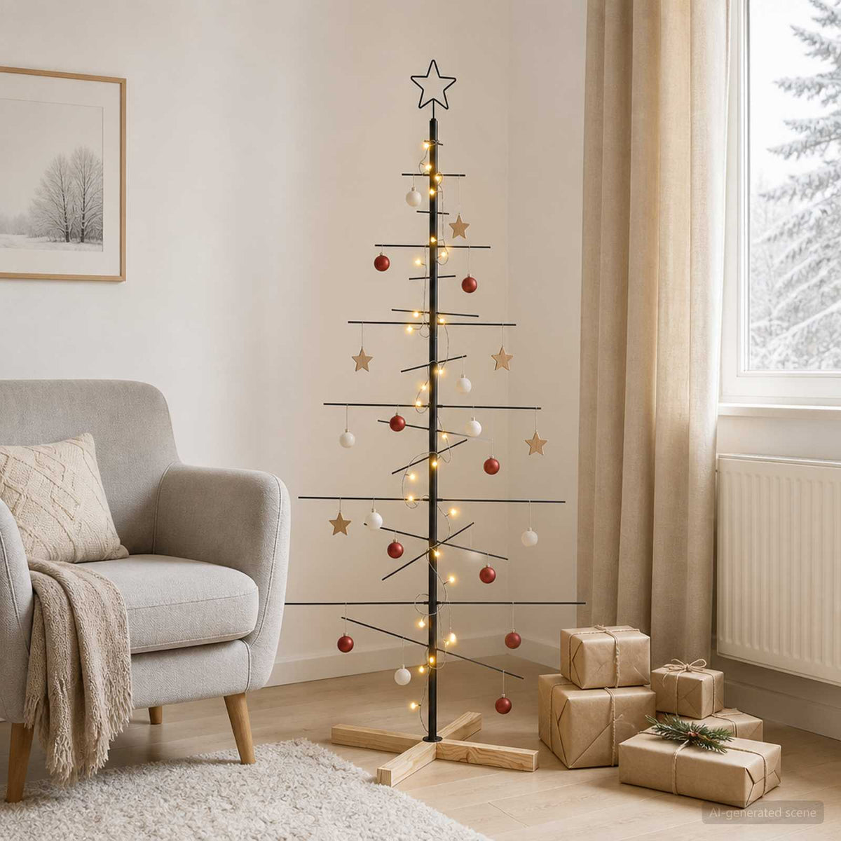 vidaXL Metal Christmas Tree with Stand KUOPIO 150 cm Warm White Steel