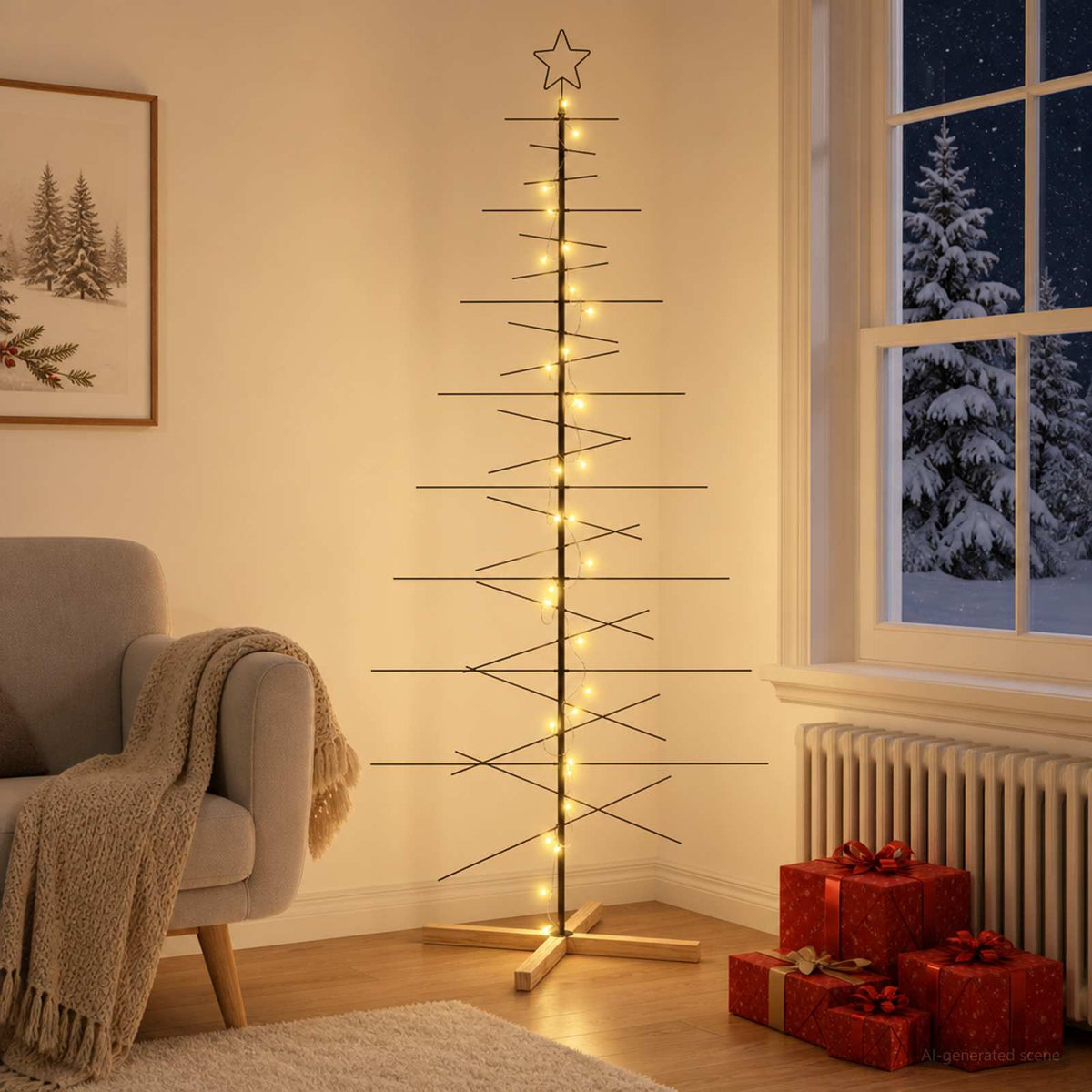 vidaXL Metal Christmas Tree with Stand KUOPIO 210 cm Warm White Steel