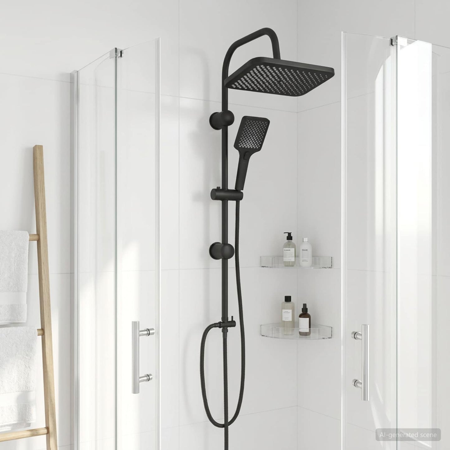 vidaXL Shower System with Shower Head Black Stainless Steel