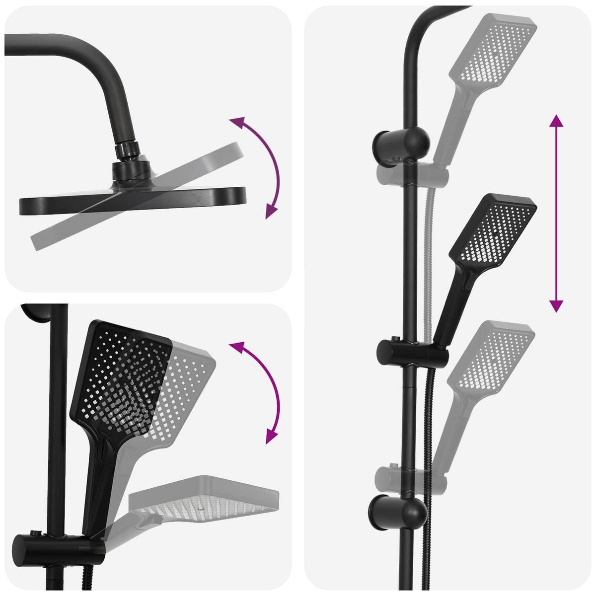 vidaXL Shower System with Shower Head Black Stainless Steel