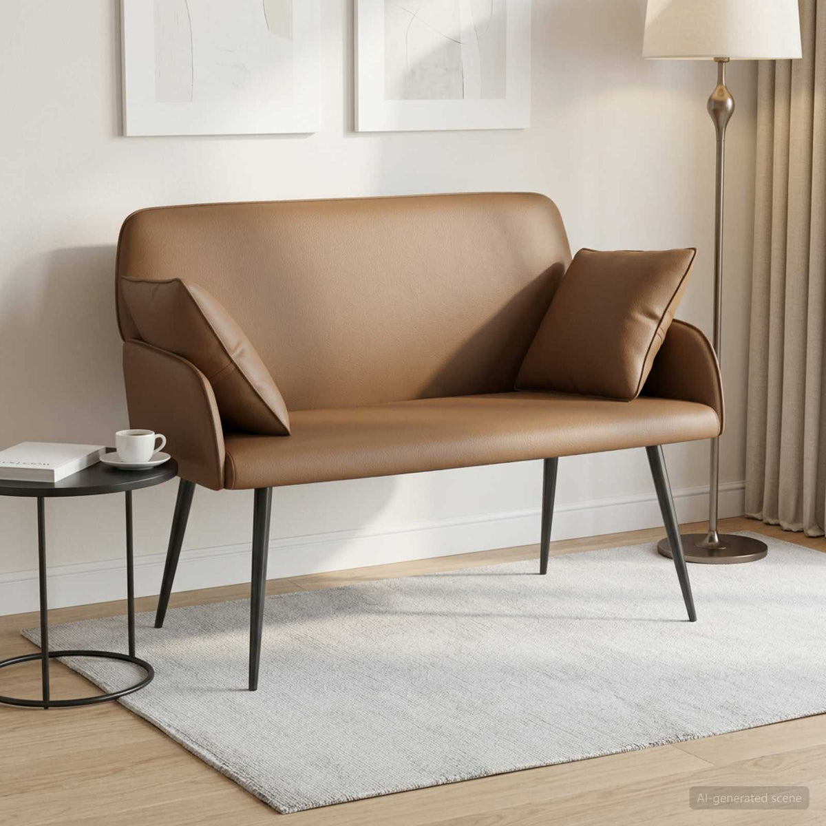 vidaXL 2 Seater Sofa with Metal Legs 2-Seater Cappuccino Faux Leather