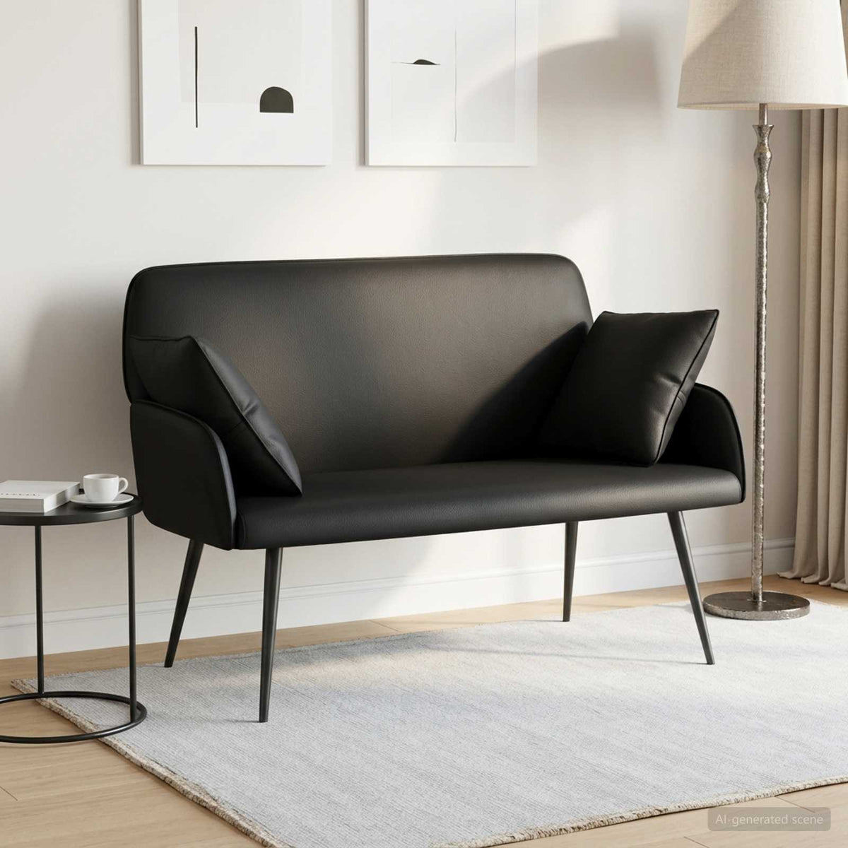 vidaXL 2 Seater Sofa with Metal Legs 2-Seater Black Faux Leather