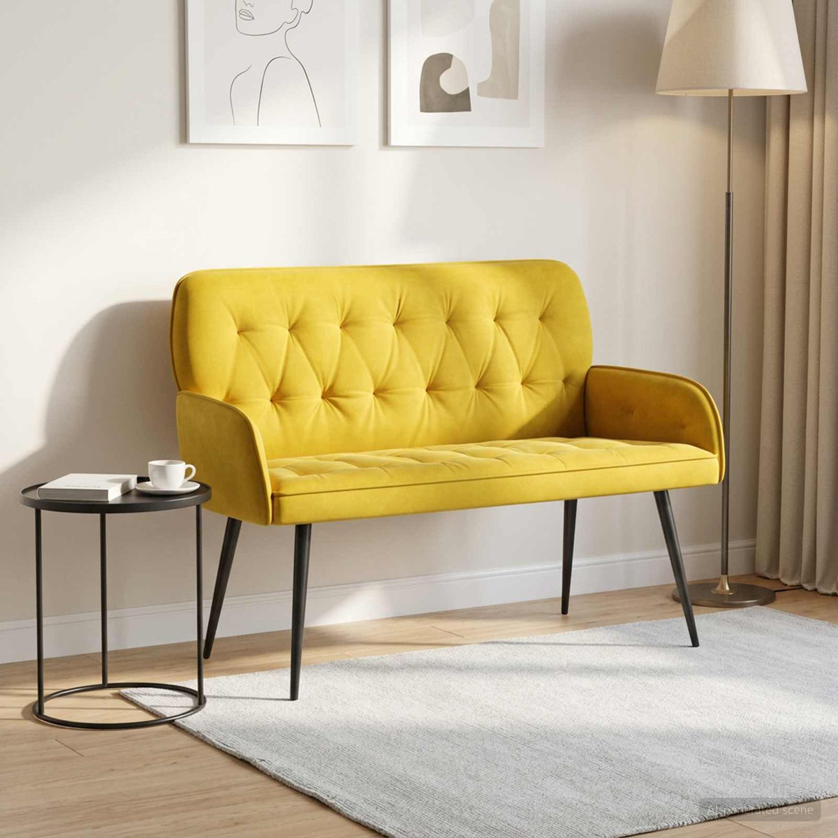 vidaXL 2 Seater Sofa with Metal Legs 2-Seater Yellow Velvet
