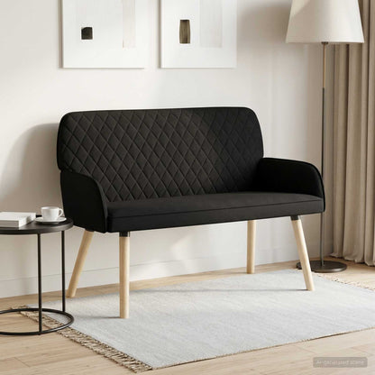 vidaXL 2 Seater Sofa with Solid Wood Legs 2-Seater Black Linen Fabric