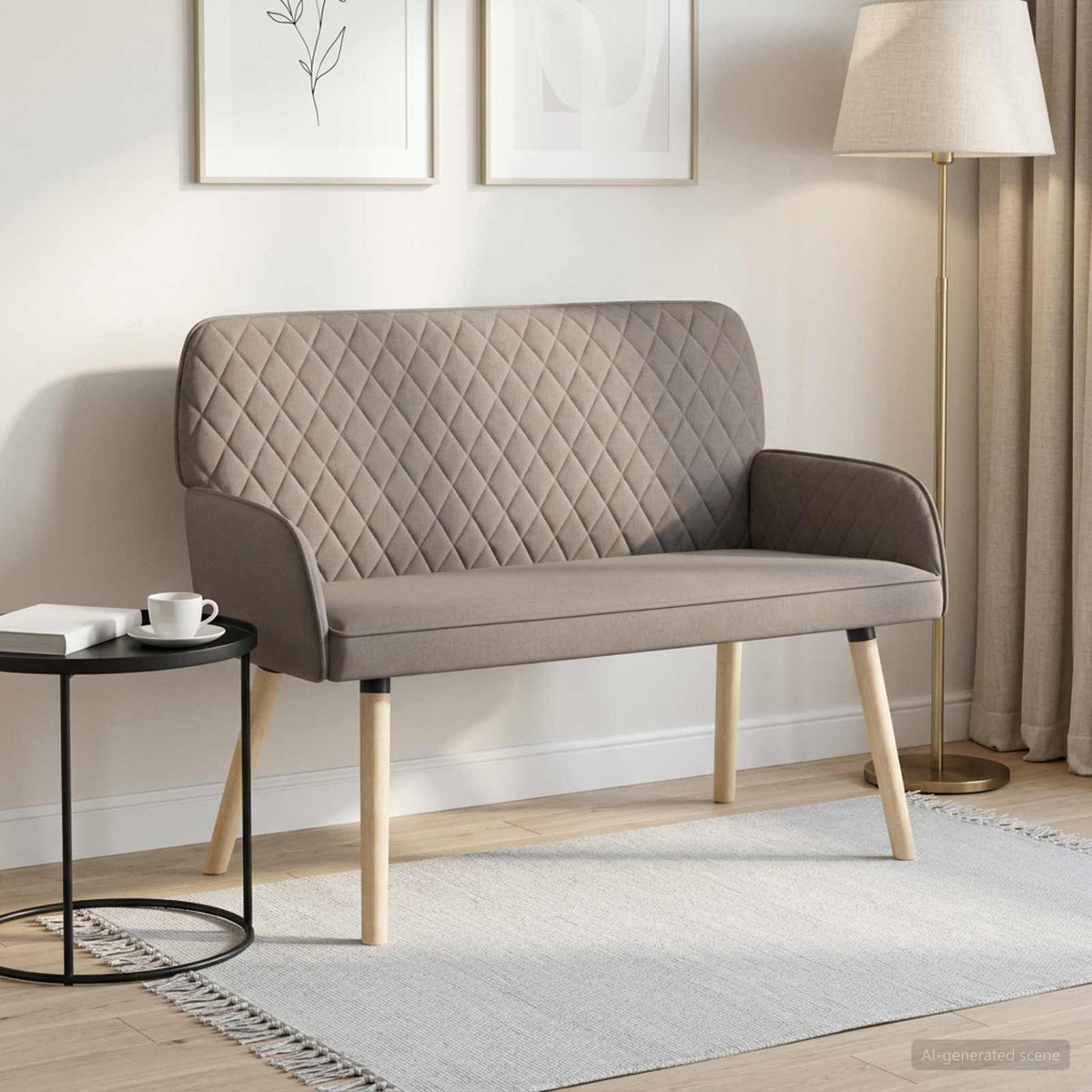 vidaXL 2 Seater Sofa with Solid Wood Legs 2-Seater Taupe Linen Fabric