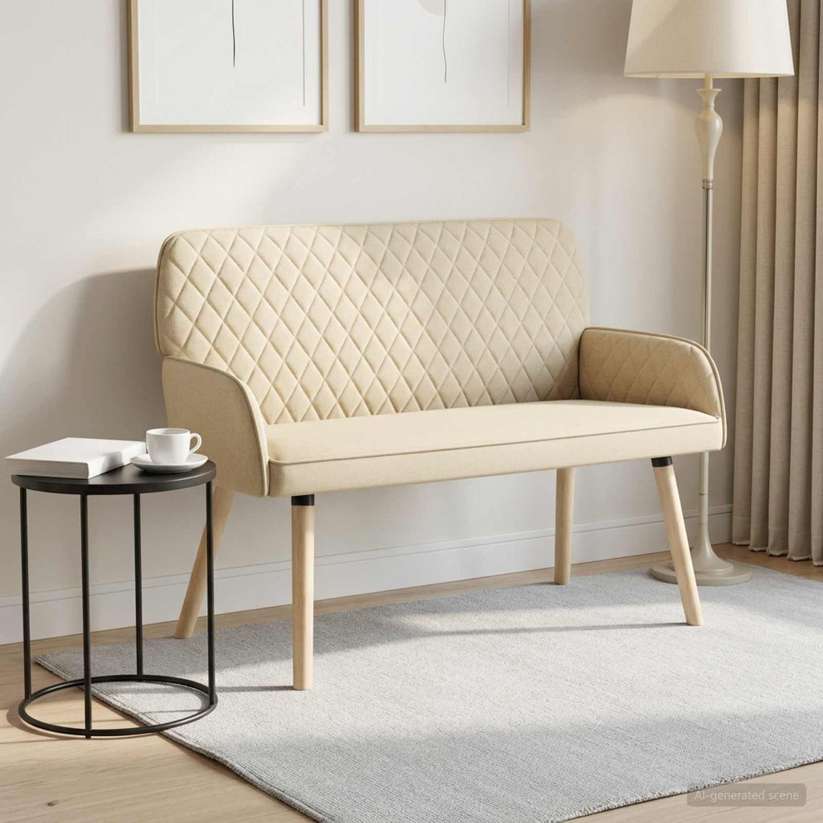 vidaXL 2 Seater Sofa with Solid Wood Legs 2-Seater Cream Linen Fabric