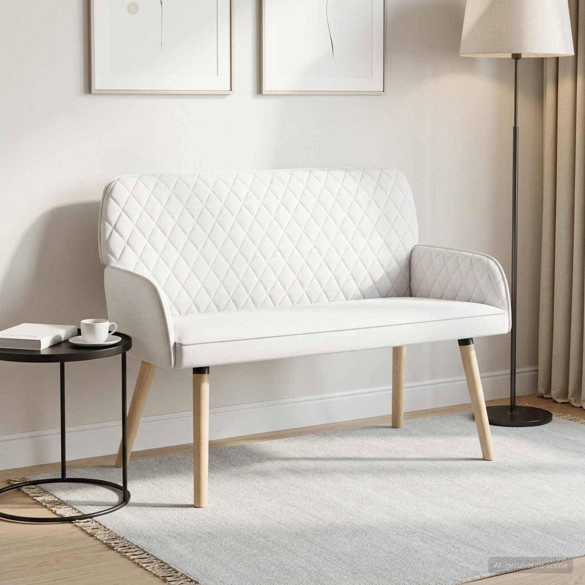 vidaXL 2 Seater Sofa with Solid Wood Legs 2-Seater White Linen Fabric